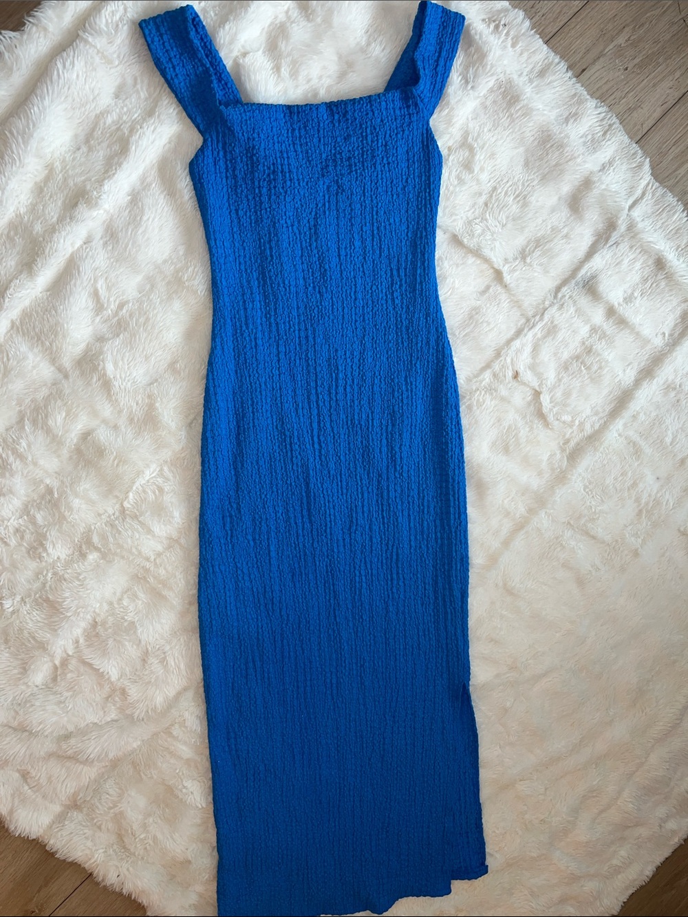 Blue Square-Neck Ribbed Maxi Dress - Picture 3 of 4